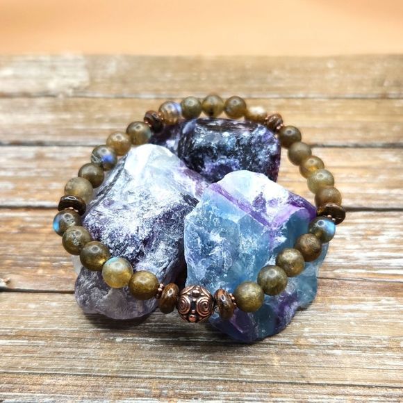 Matte Labradorite, Bronzite and Copper Bracelet - Picture 1 of 4